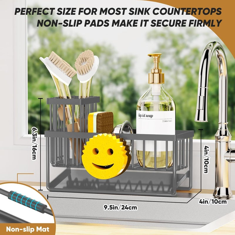 Taugast Sponge Holder for Kitchen Sink,Smiley Face Sink Caddy with Removable Brush Holder,Self-Draining Sponge Caddy for Soap,Dish Brush,Scrubber,Kitchen Essentials and Gadgets-Charcoal Gray - Image 2